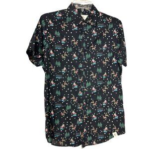 Free Planet Skiing Santa Clause Christmas Button-Up Shirt - Men's Size Small